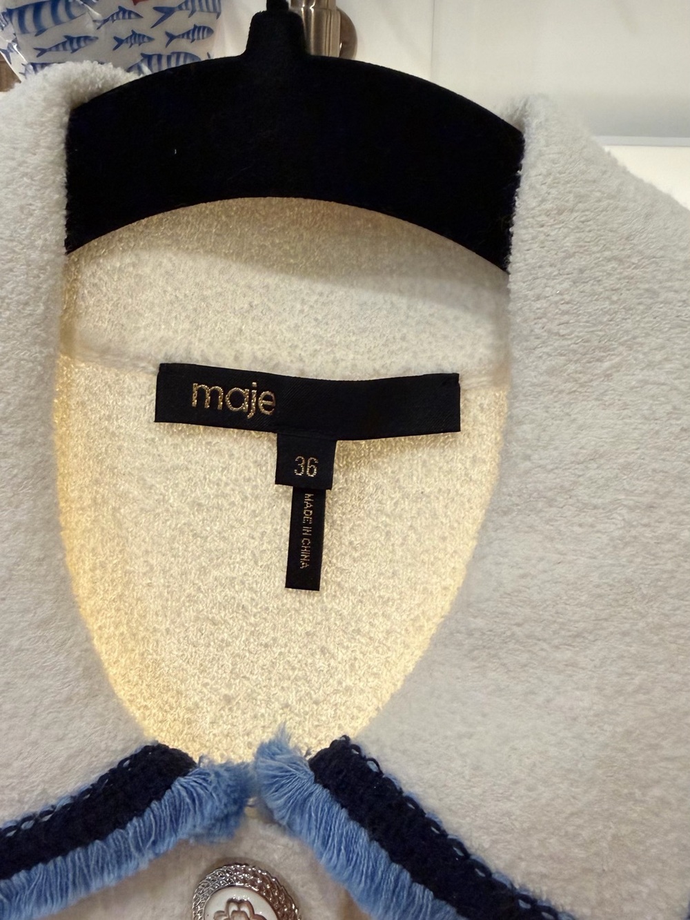 ' Cream Knit Polo Dress with Blue Trim - Picture 2 of 3